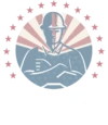 The official patriotic logo of Mayfield Heating and Air Services featuring a technician silhouette with stars and stripes.